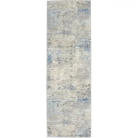 7' Ivory Blue And Gray Abstract Distressed Runner Rug Photo 8