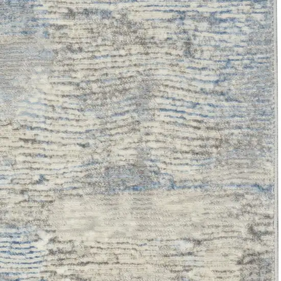 7' Ivory Blue And Gray Abstract Distressed Runner Rug Photo 3