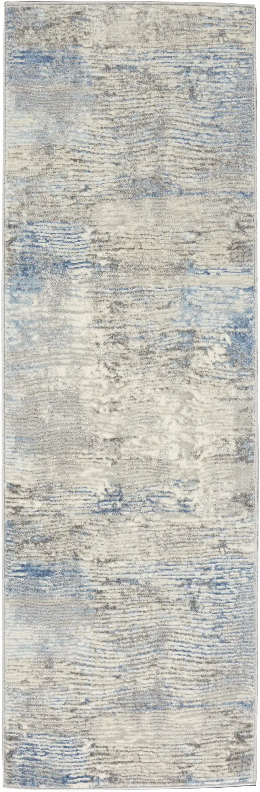 7' Ivory Blue And Gray Abstract Distressed Runner Rug Photo 5