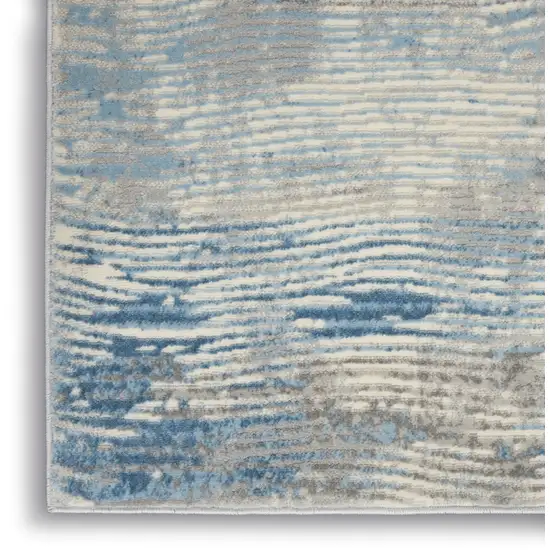 7' Ivory Blue And Gray Abstract Distressed Runner Rug Photo 7