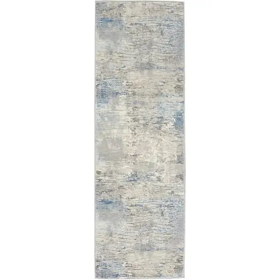 7' Ivory Blue And Gray Abstract Distressed Runner Rug Photo 2