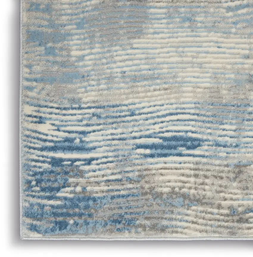 7' Ivory Blue And Gray Abstract Distressed Runner Rug Photo 7