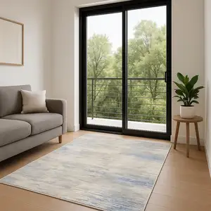 Photo of 7' Ivory Blue And Gray Abstract Distressed Runner Rug