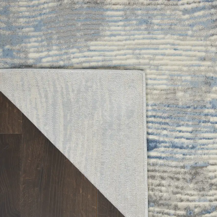 7' Ivory Blue And Gray Abstract Distressed Runner Rug Photo 9