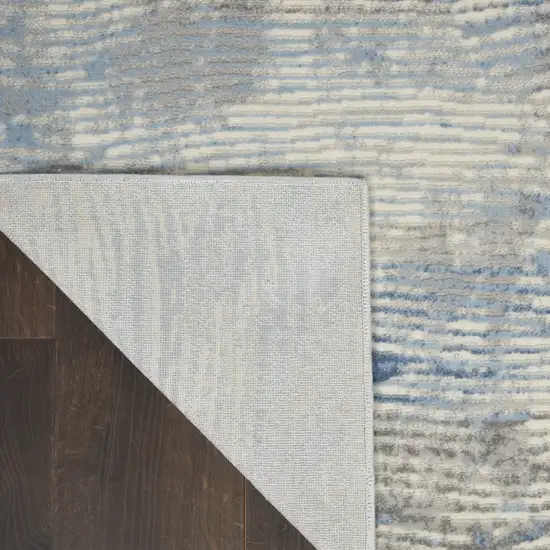 7' Ivory Blue And Gray Abstract Distressed Runner Rug Photo 9