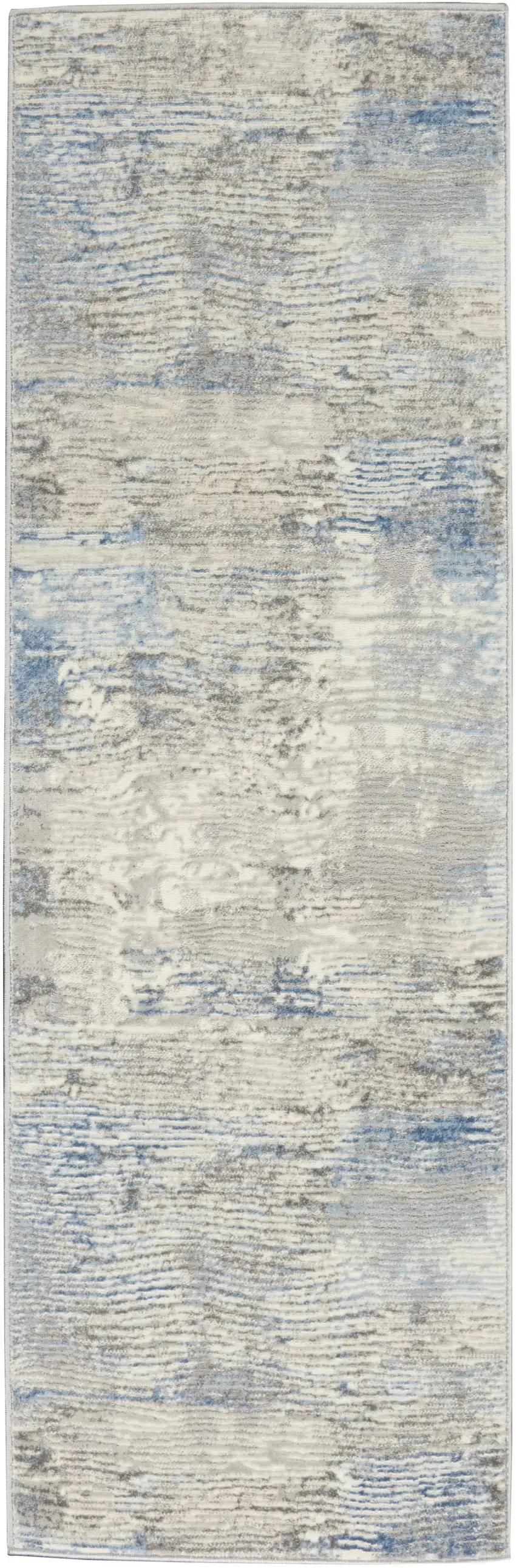 7' Ivory Blue And Gray Abstract Distressed Runner Rug Photo 8