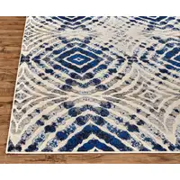 Photo of 8' Ivory Blue And Gray Abstract Distressed Stain Resistant Runner Rug