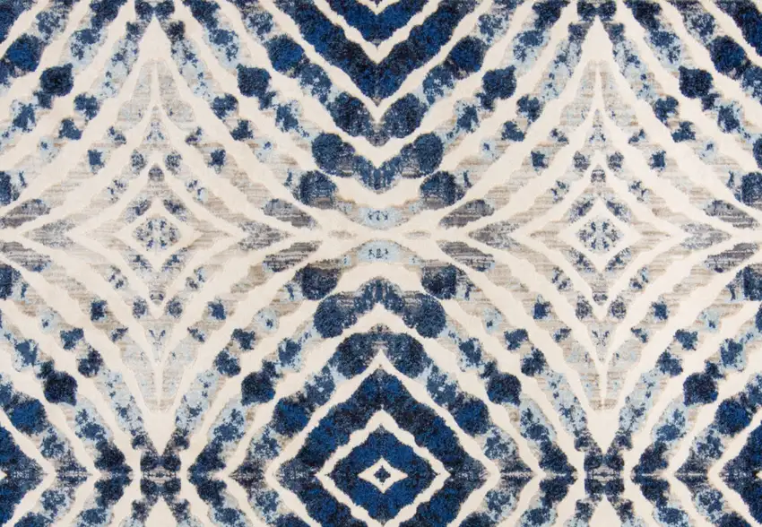 8' Ivory Blue And Gray Abstract Distressed Stain Resistant Runner Rug Photo 6