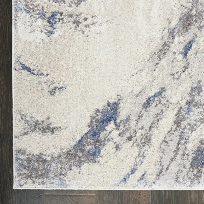 8' Ivory Blue And Gray Abstract Non Skid Runner Rug Photo 8