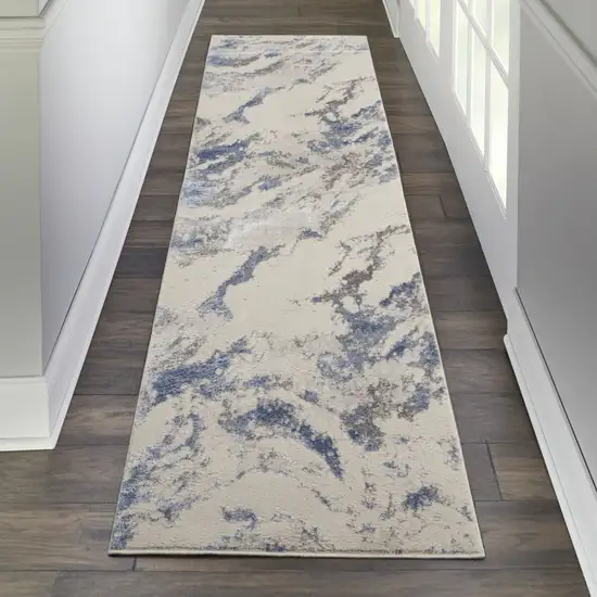 8' Ivory Blue And Gray Abstract Non Skid Runner Rug Photo 3
