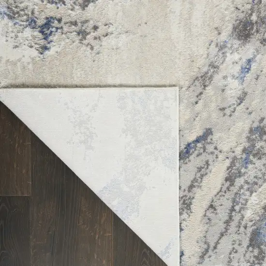 8' Ivory Blue And Gray Abstract Non Skid Runner Rug Photo 9