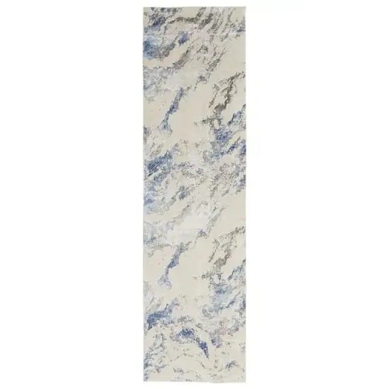 8' Ivory Blue And Gray Abstract Non Skid Runner Rug Photo 2