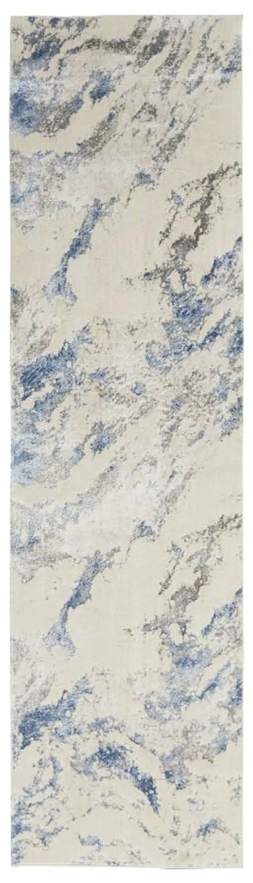 8' Ivory Blue And Gray Abstract Non Skid Runner Rug Photo 2