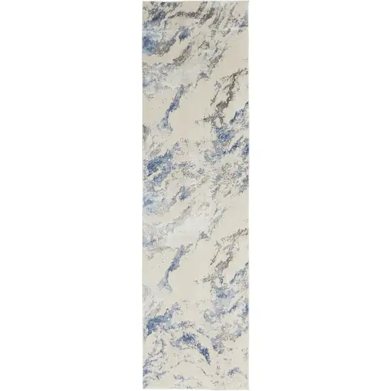 8' Ivory Blue And Gray Abstract Non Skid Runner Rug Photo 4