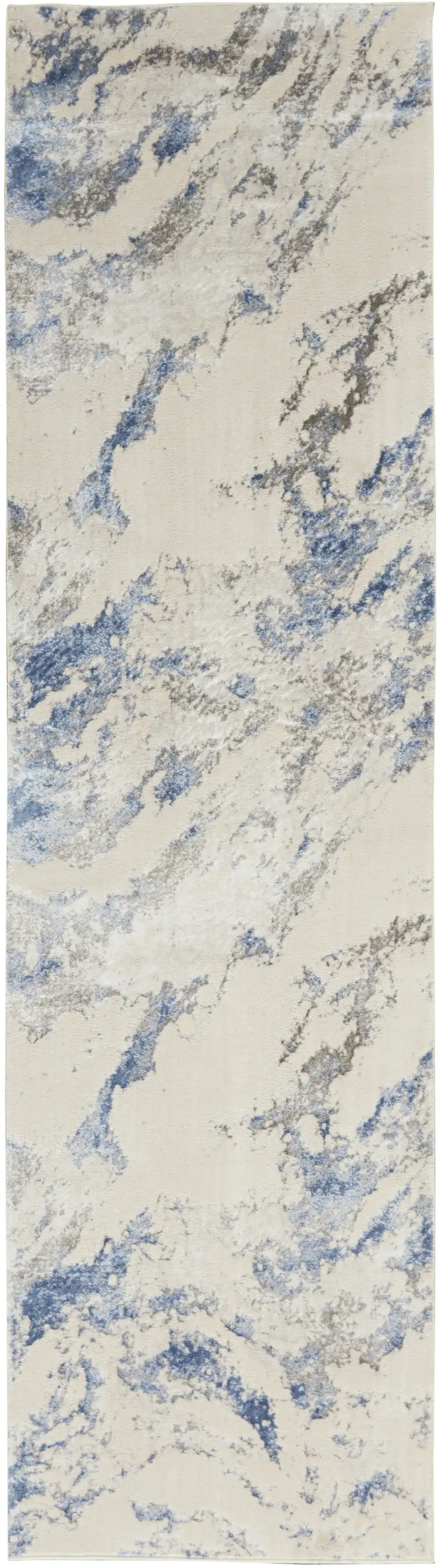 8' Ivory Blue And Gray Abstract Non Skid Runner Rug Photo 4