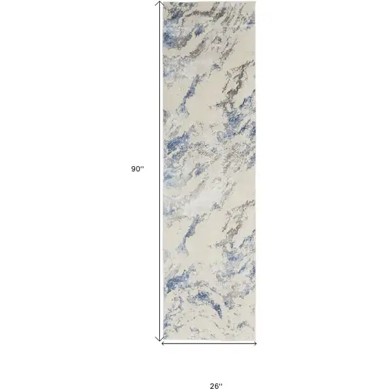 8' Ivory Blue And Gray Abstract Non Skid Runner Rug Photo 9