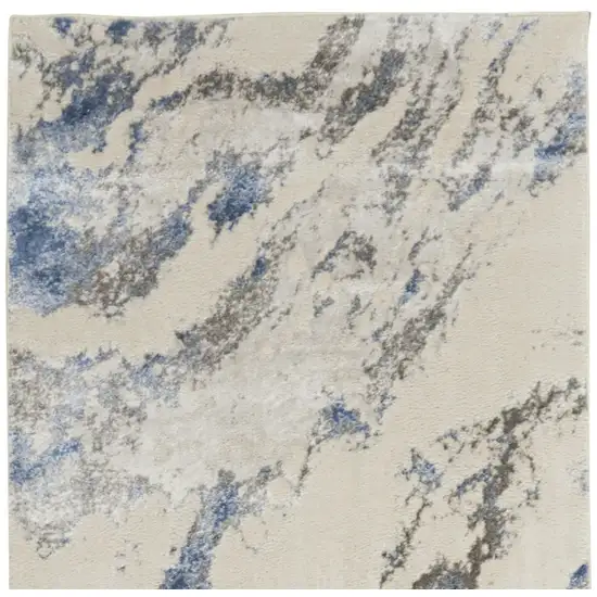 8' Ivory Blue And Gray Abstract Non Skid Runner Rug Photo 5
