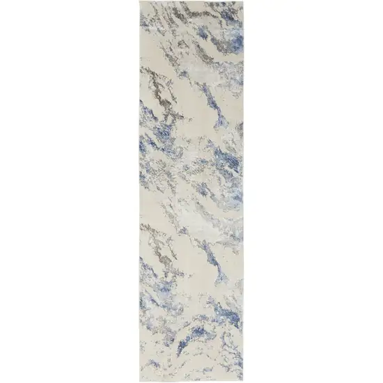 8' Ivory Blue And Gray Abstract Non Skid Runner Rug Photo 6
