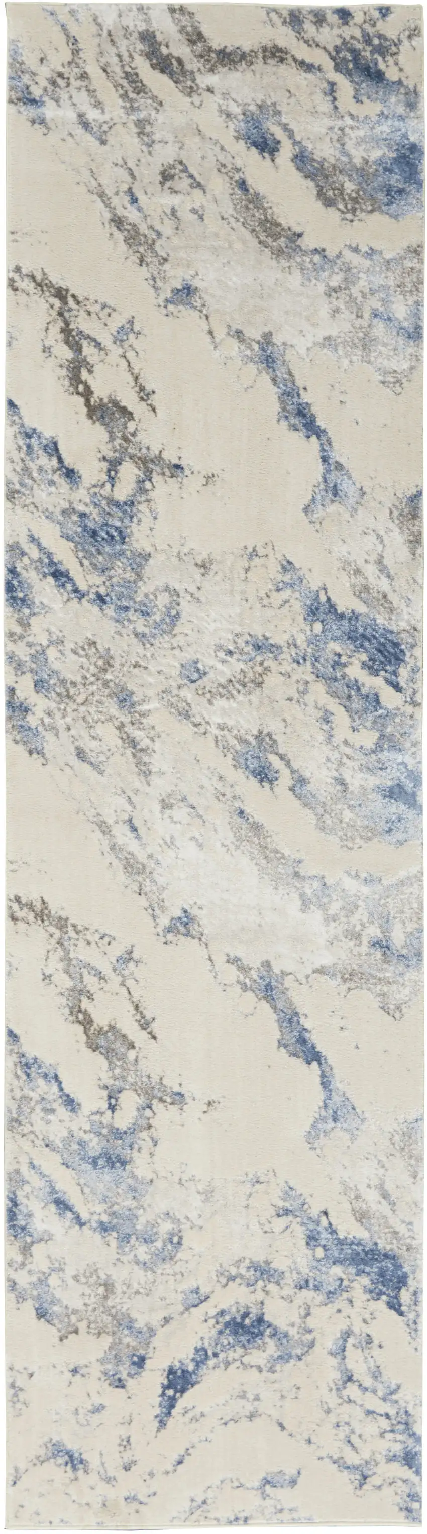 8' Ivory Blue And Gray Abstract Non Skid Runner Rug Photo 6