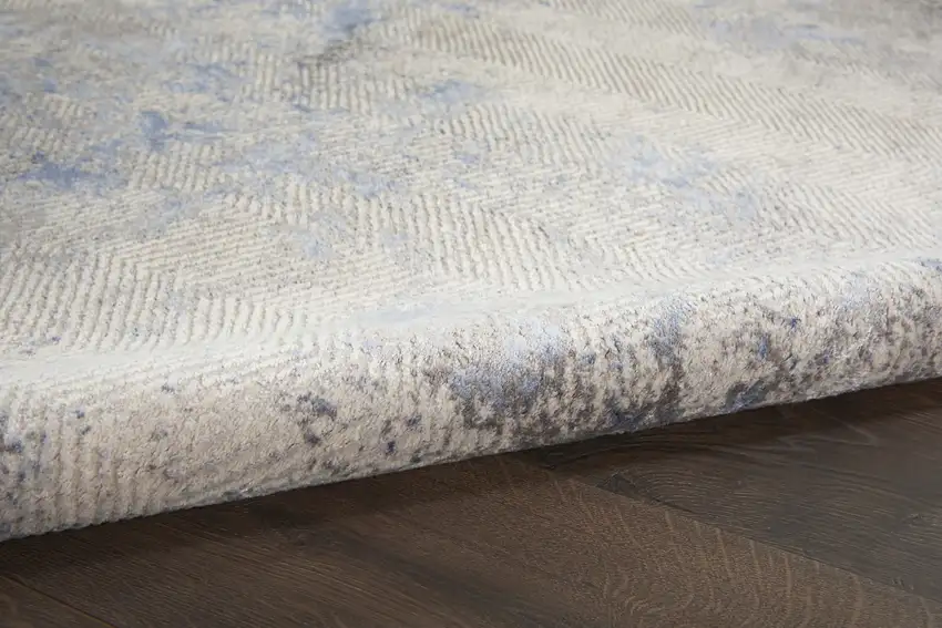 8' Ivory Blue And Gray Abstract Non Skid Runner Rug Photo 8