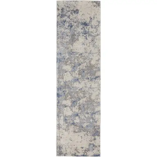 8' Ivory Blue And Gray Abstract Non Skid Runner Rug Photo 5