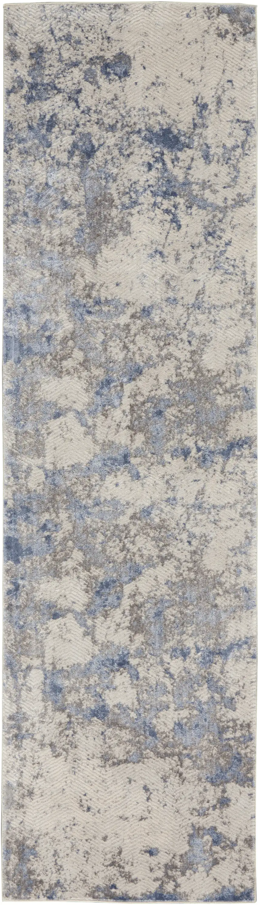 8' Ivory Blue And Gray Abstract Non Skid Runner Rug Photo 5