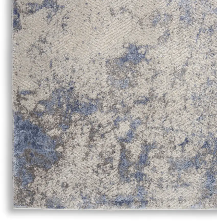 8' Ivory Blue And Gray Abstract Non Skid Runner Rug Photo 9