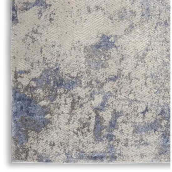 8' Ivory Blue And Gray Abstract Non Skid Runner Rug Photo 9
