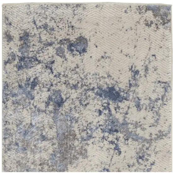 8' Ivory Blue And Gray Abstract Non Skid Runner Rug Photo 7