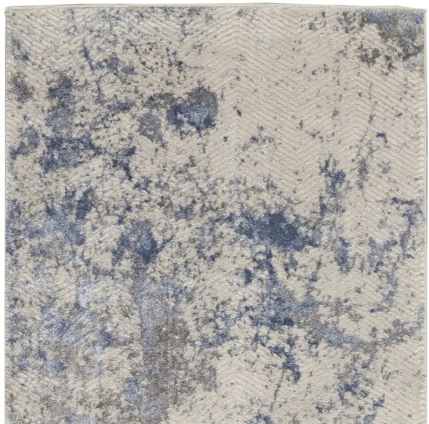 8' Ivory Blue And Gray Abstract Non Skid Runner Rug Photo 7