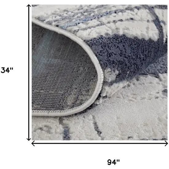 8' Ivory Blue And Gray Abstract Power Loom Distressed Runner Rug Photo 7