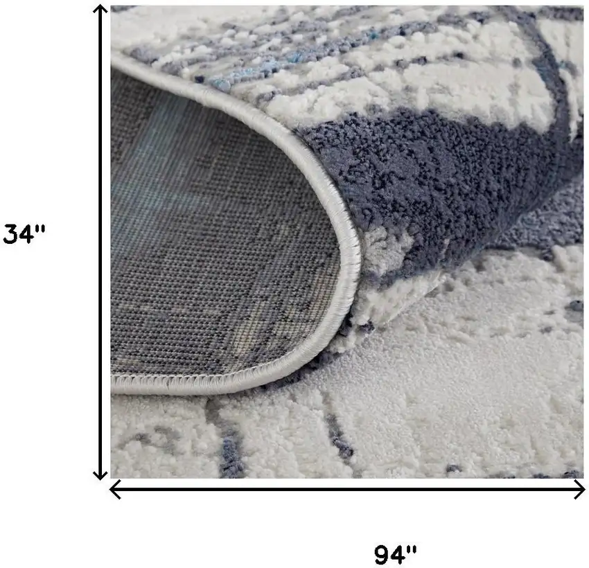 8' Ivory Blue And Gray Abstract Power Loom Distressed Runner Rug Photo 7