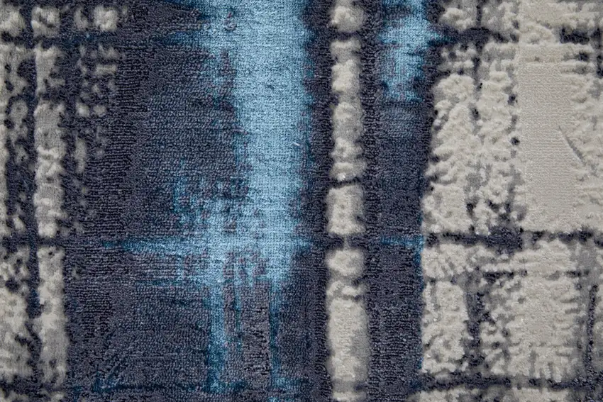 8' Ivory Blue And Gray Abstract Power Loom Distressed Runner Rug Photo 6