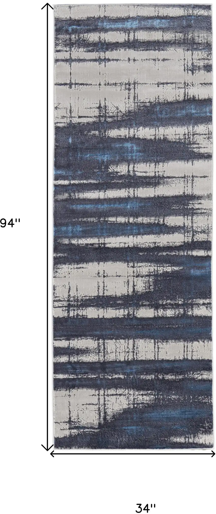 8' Ivory Blue And Gray Abstract Power Loom Distressed Runner Rug Photo 7