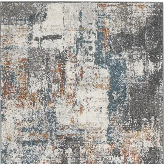 8' Ivory Blue And Gray Abstract Runner Rug Photo 6