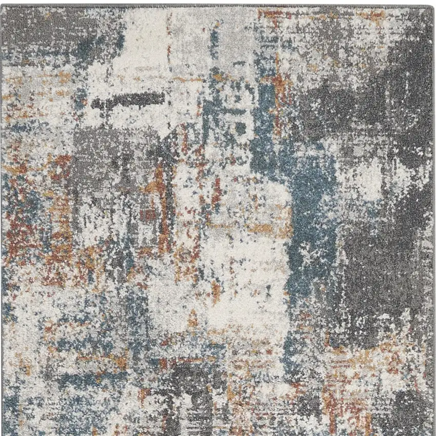 8' Ivory Blue And Gray Abstract Runner Rug Photo 6