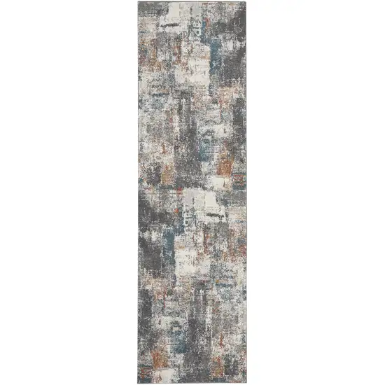 8' Ivory Blue And Gray Abstract Runner Rug Photo 9