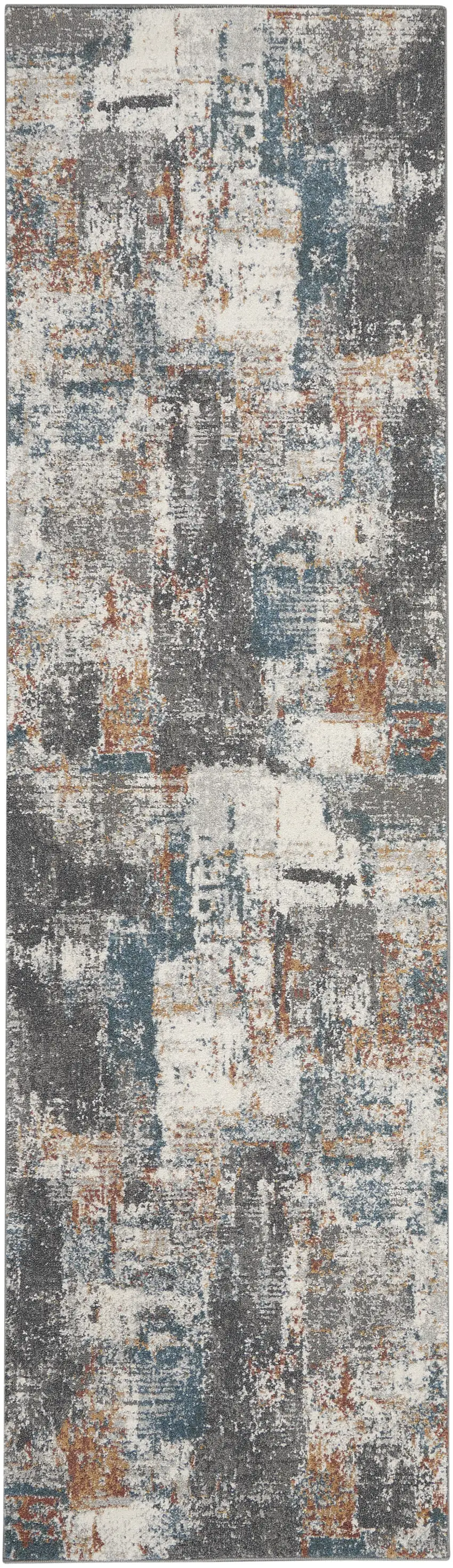 8' Ivory Blue And Gray Abstract Runner Rug Photo 9