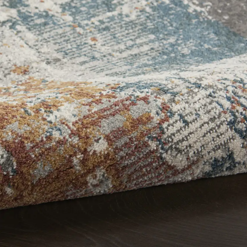 8' Ivory Blue And Gray Abstract Runner Rug Photo 7