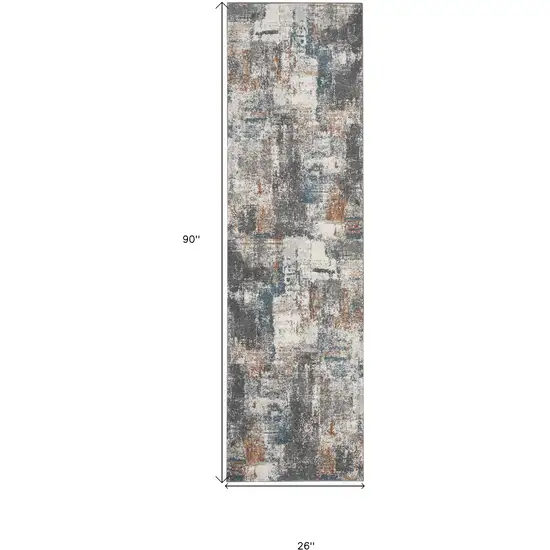 8' Ivory Blue And Gray Abstract Runner Rug Photo 3