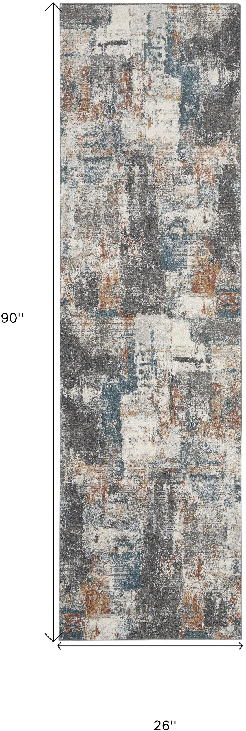8' Ivory Blue And Gray Abstract Runner Rug Photo 3