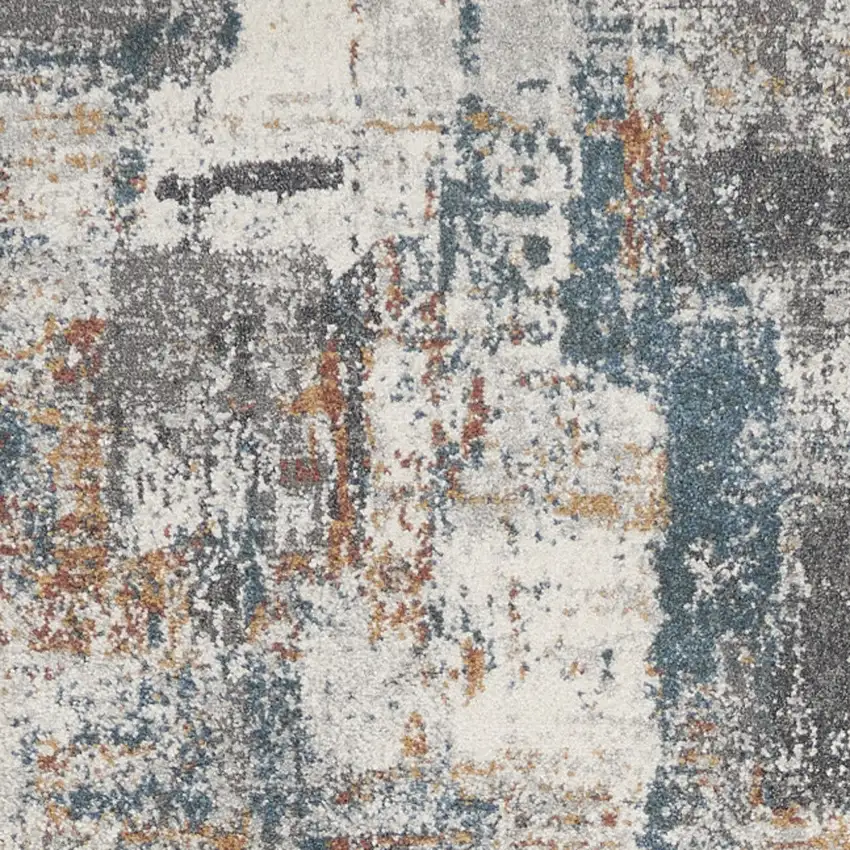 8' Ivory Blue And Gray Abstract Runner Rug Photo 5