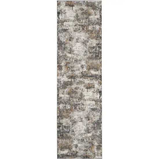 8' Ivory Blue And Gray Abstract Runner Rug Photo 9