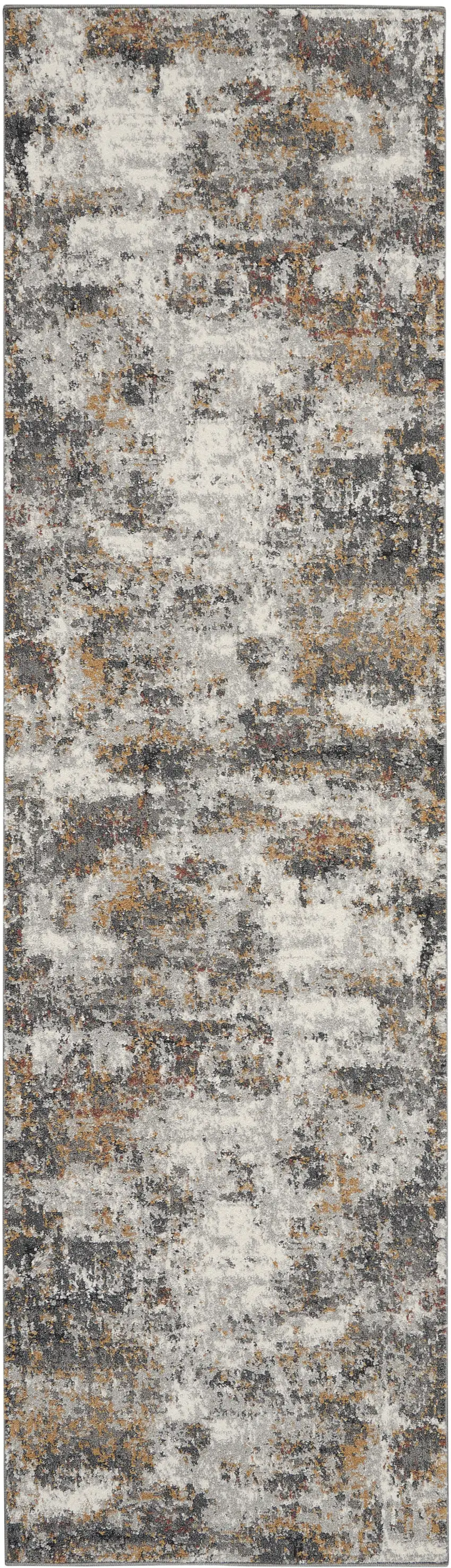 8' Ivory Blue And Gray Abstract Runner Rug Photo 9