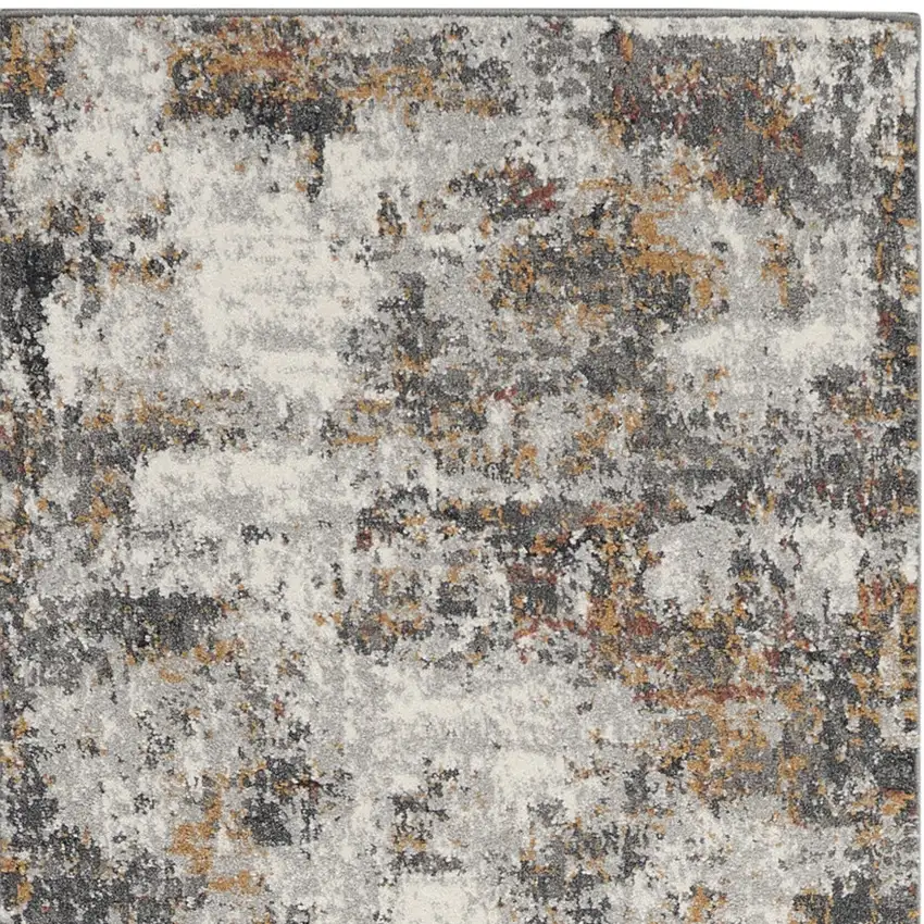 8' Ivory Blue And Gray Abstract Runner Rug Photo 6