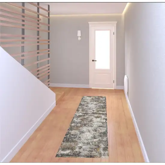 8' Ivory Blue And Gray Abstract Runner Rug Photo 1