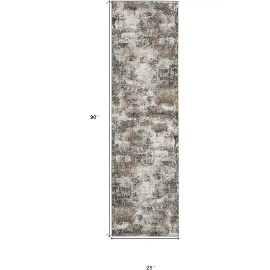 8' Ivory Blue And Gray Abstract Runner Rug Photo 4