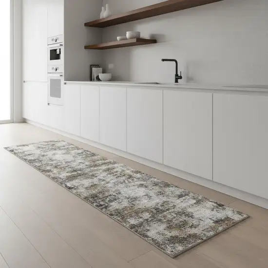 8' Ivory Blue And Gray Abstract Runner Rug Photo 1