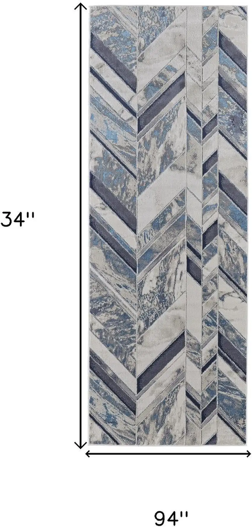 8' Ivory Blue And Gray Chevron Power Loom Distressed Runner Rug Photo 7