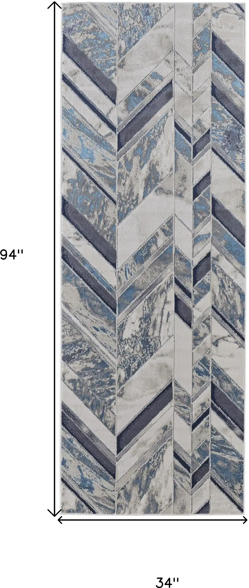 8' Ivory Blue And Gray Chevron Power Loom Distressed Runner Rug Photo 6